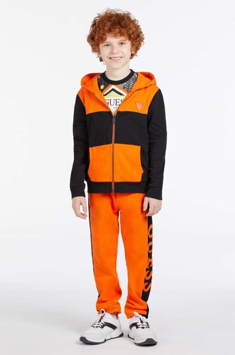Дитяча кофта Guess колір помаранчевий з капюшоном візерунок