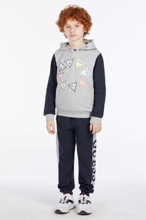 Дитяча бавовняна кофта Guess колір сірий з капюшоном візерунок (2877718)