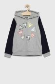 Дитяча бавовняна кофта Guess колір сірий з капюшоном візерунок (2877718)