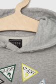 Дитяча бавовняна кофта Guess колір сірий з капюшоном з принтом (2879376)