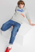 Дитяча кофта Puma ESS+ LOGO POWER Hoodie TR B колір сірий з капюшоном з принтом