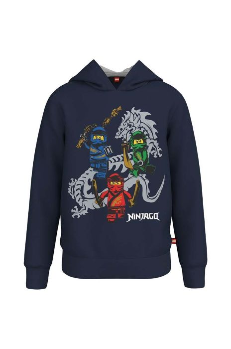 Дитяча бавовняна кофта Lego колір синій з капюшоном з принтом (2897723)