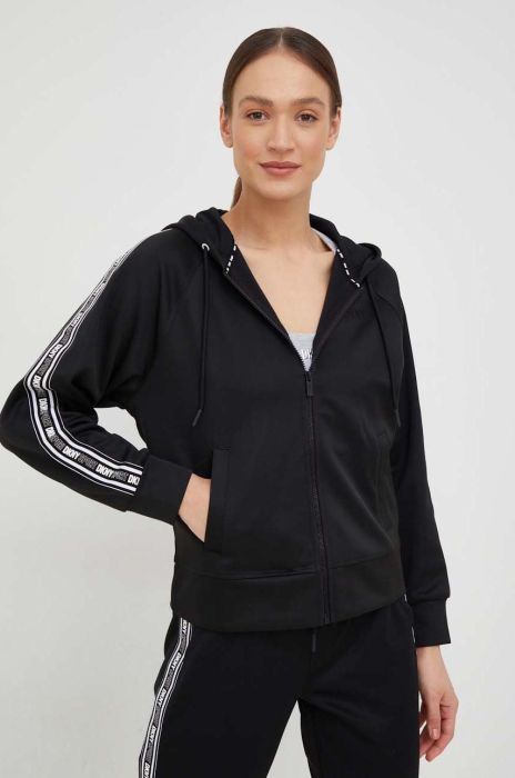 Кофта Dkny жіноча колір чорний з капюшоном з принтом