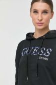 Кофта Guess жіноча колір чорний з капюшоном з аплікацією (2863665)