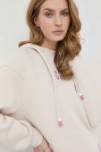 Кофта Guess жіноча колір бежевий з капюшоном з принтом (2908675)