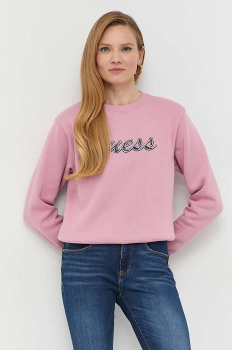 Кофта Guess жіноча колір рожевий з аплікацією (2841587)