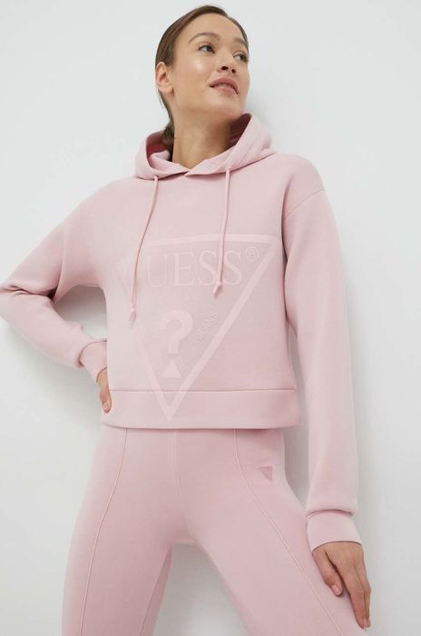 Кофта Guess жіноча колір рожевий з капюшоном з принтом (2867229)
