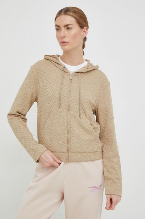 Кофта Guess жіноча колір коричневий з капюшоном візерунок (2936008)