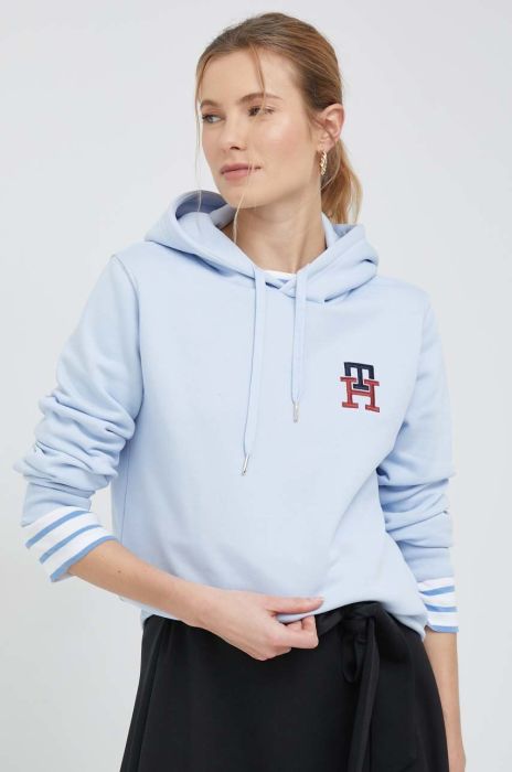 Кофта Tommy Hilfiger жіноча з капюшоном з аплікацією колір блакитний (2942260)