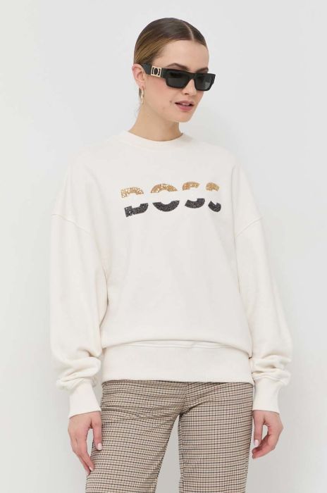 Кофта BOSS жіноча колір бежевий з аплікацією (2873641)