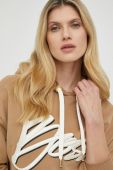 Кофта BOSS жіноча колір бежевий з капюшоном з аплікацією
