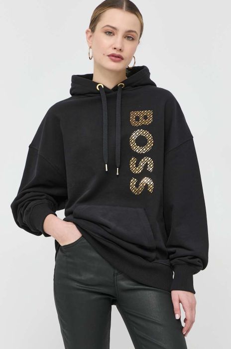 Кофта BOSS жіноча колір чорний з капюшоном з аплікацією (2877798)