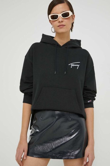 Кофта Tommy Jeans жіноча колір чорний з капюшоном однотонна (2953611)
