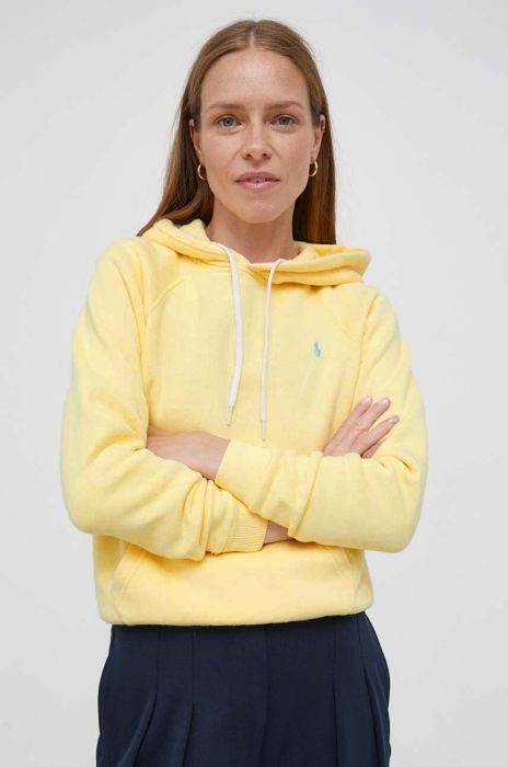 Кофта Polo Ralph Lauren жіноча колір жовтий з капюшоном однотонна (3387766)
