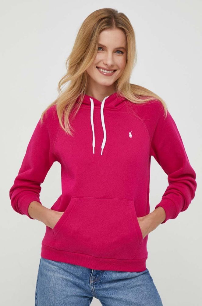 Кофта Polo Ralph Lauren жіноча колір рожевий з капюшоном однотонна (3648643)