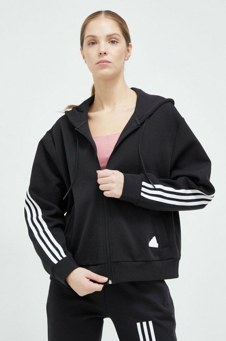 Кофта adidas жіноча колір чорний з капюшоном з аплікацією (2999844)