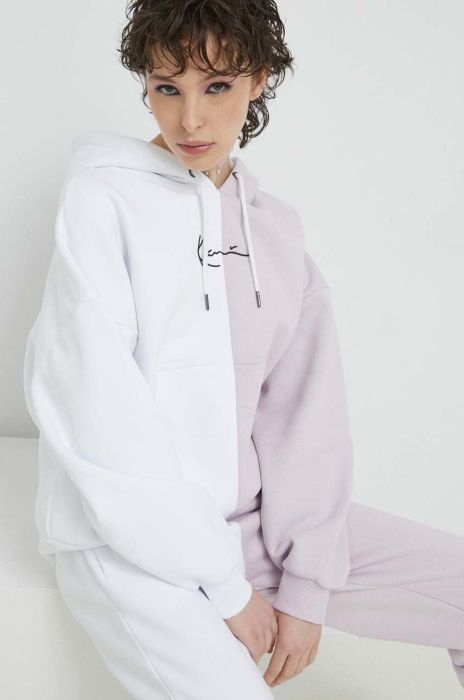 Кофта Karl Kani жіноча колір рожевий з капюшоном з аплікацією