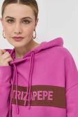 Бавовняна кофта Patrizia Pepe жіноча колір фіолетовий з капюшоном з принтом