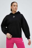 Бавовняна кофта Puma жіноча колір чорний з капюшоном однотонна 535684-01