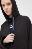 Бавовняна кофта Puma жіноча колір чорний з капюшоном з принтом