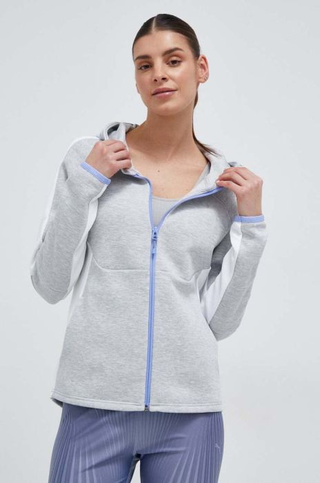 Тренувальна кофта Puma Evostripe колір сірий з капюшоном однотонна
