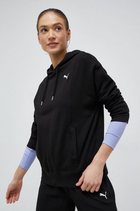 Бавовняна кофта Puma жіноча колір чорний з капюшоном однотонна (3112112)