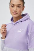 Бавовняна кофта Puma жіноча колір фіолетовий з капюшоном візерунок