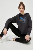 Бавовняна кофта Puma жіноча колір сірий з капюшоном з принтом (3206813)