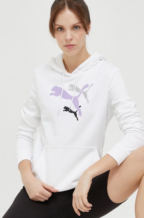 Кофта Puma колір білий з капюшоном з принтом (3213378)
