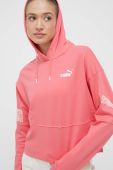 Бавовняна кофта Puma жіноча колір рожевий з капюшоном з принтом