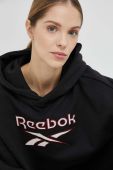 Кофта Reebok Classic жіноча колір чорний з капюшоном з принтом HS4718-BLACK