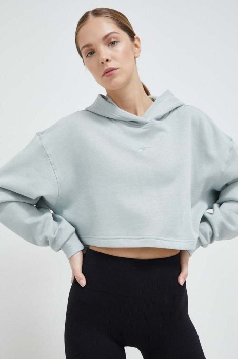 Кофта Reebok колір зелений з капюшоном однотонна