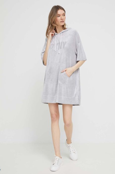 Кофта лаунж Dkny колір сірий з капюшоном з принтом