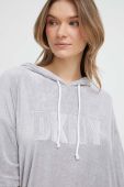 Кофта лаунж Dkny колір сірий з капюшоном з принтом