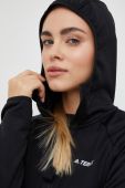 Спортивна кофта adidas TERREX Flooce Light жіноча колір чорний з капюшоном однотонна