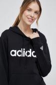 Бавовняна кофта adidas жіноча колір чорний з капюшоном візерунок