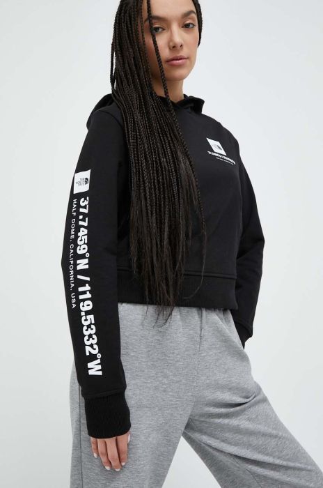 Бавовняна кофта The North Face жіноча колір чорний з капюшоном з принтом (3184663)