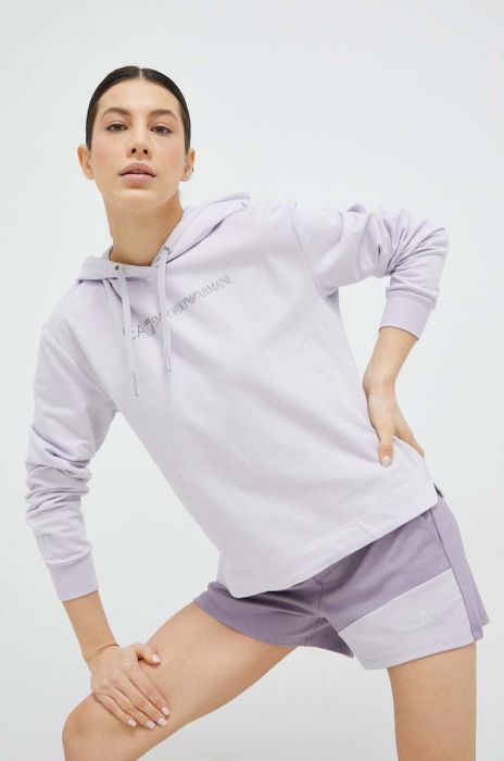 Кофта EA7 Emporio Armani жіноча колір фіолетовий з капюшоном з принтом