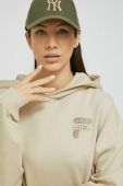 Бавовняна кофта Fila жіноча колір бежевий з капюшоном однотонна
