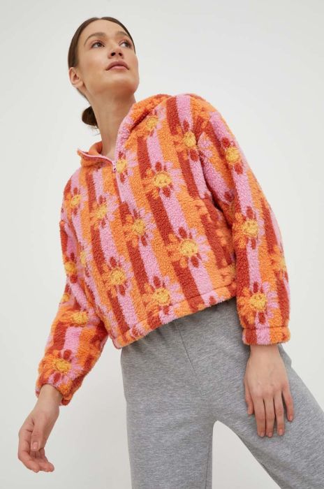 Кофта Billabong X SMILEY жіноча колір помаранчевий з капюшоном візерунок