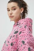 Бавовняна кофта HUGO жіноча колір рожевий з капюшоном візерунок (3043086)