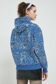 Бавовняна кофта HUGO жіноча з капюшоном візерунок колір блакитний