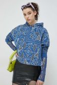 Бавовняна кофта HUGO жіноча з капюшоном візерунок колір блакитний