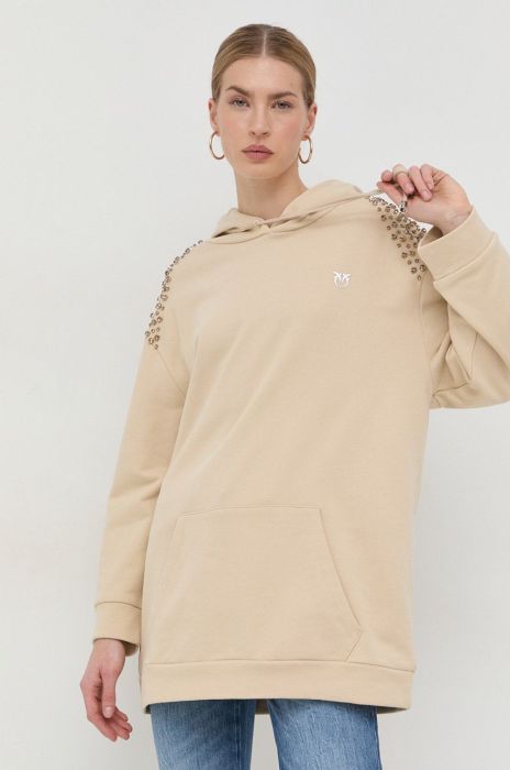 Бавовняна кофта Pinko жіноча колір бежевий з капюшоном з аплікацією (2931380)