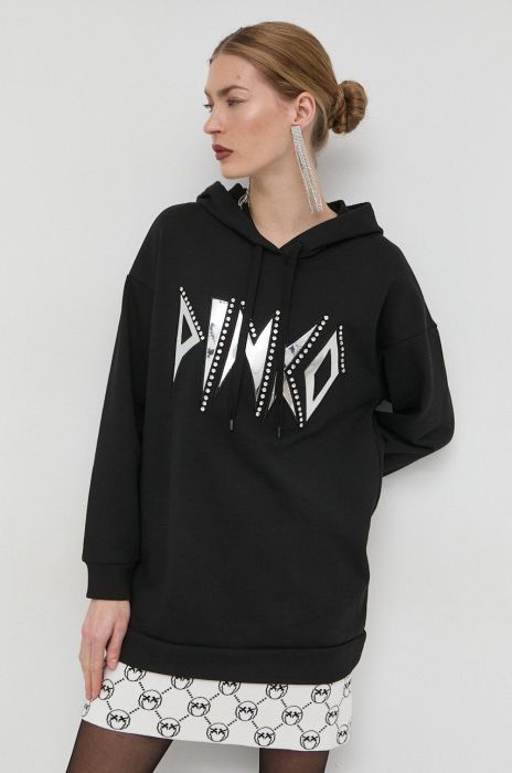 Кофта Pinko жіноча колір чорний з капюшоном з аплікацією