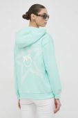 Бавовняна кофта Pinko жіноча колір зелений з капюшоном з принтом (3103145)