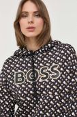 Кофта BOSS жіноча колір чорний з капюшоном візерунок