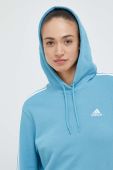 Бавовняна кофта adidas жіноча з капюшоном з аплікацією колір блакитний (3213831)