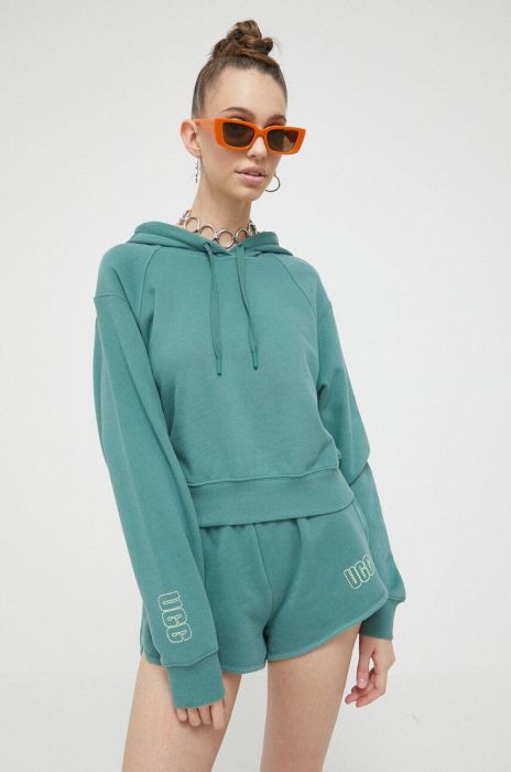 Бавовняна кофта UGG жіноча колір зелений з капюшоном однотонна