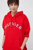 Бавовняна кофта Tommy Hilfiger жіноча колір червоний з капюшоном з аплікацією (3090206)